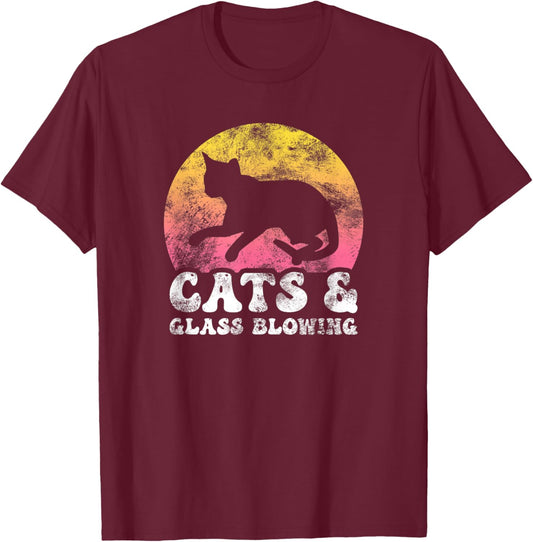 Funny Cats & Glass Blowing Vintage Retro Hobby T-Shirt - T-Shirt | Maroon