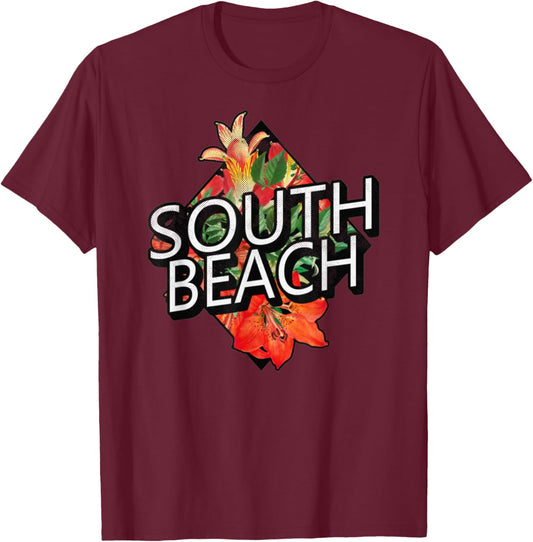South Beach Miami Florida Beach Tropical Travel Women Kids T-Shirt - T-Shirt | Maroon