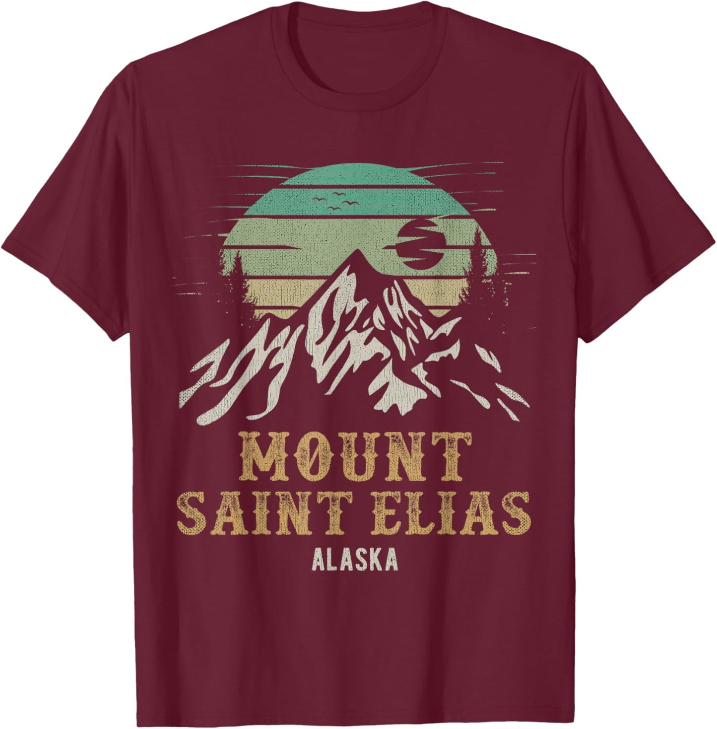 Mount Saint Elias Alaska Merch Retro Hiking Mt. St. Elias T-Shirt - T-Shirt | Maroon