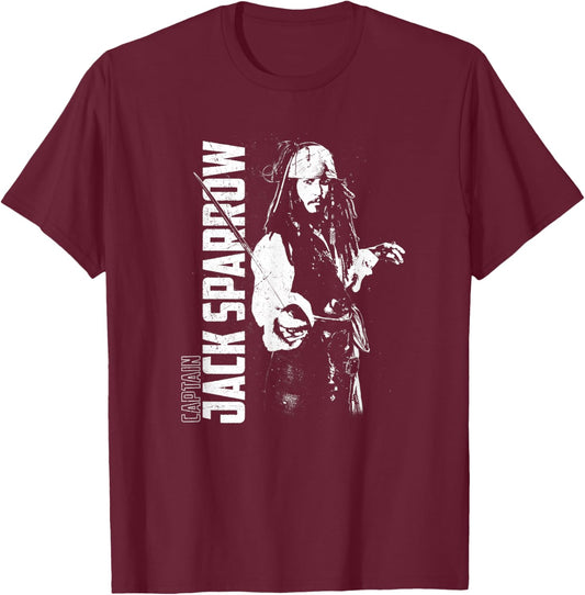 Disney Pirates of The Caribbean Captain Jack Sparrow Poster T-Shirt - T-Shirt | Maroon
