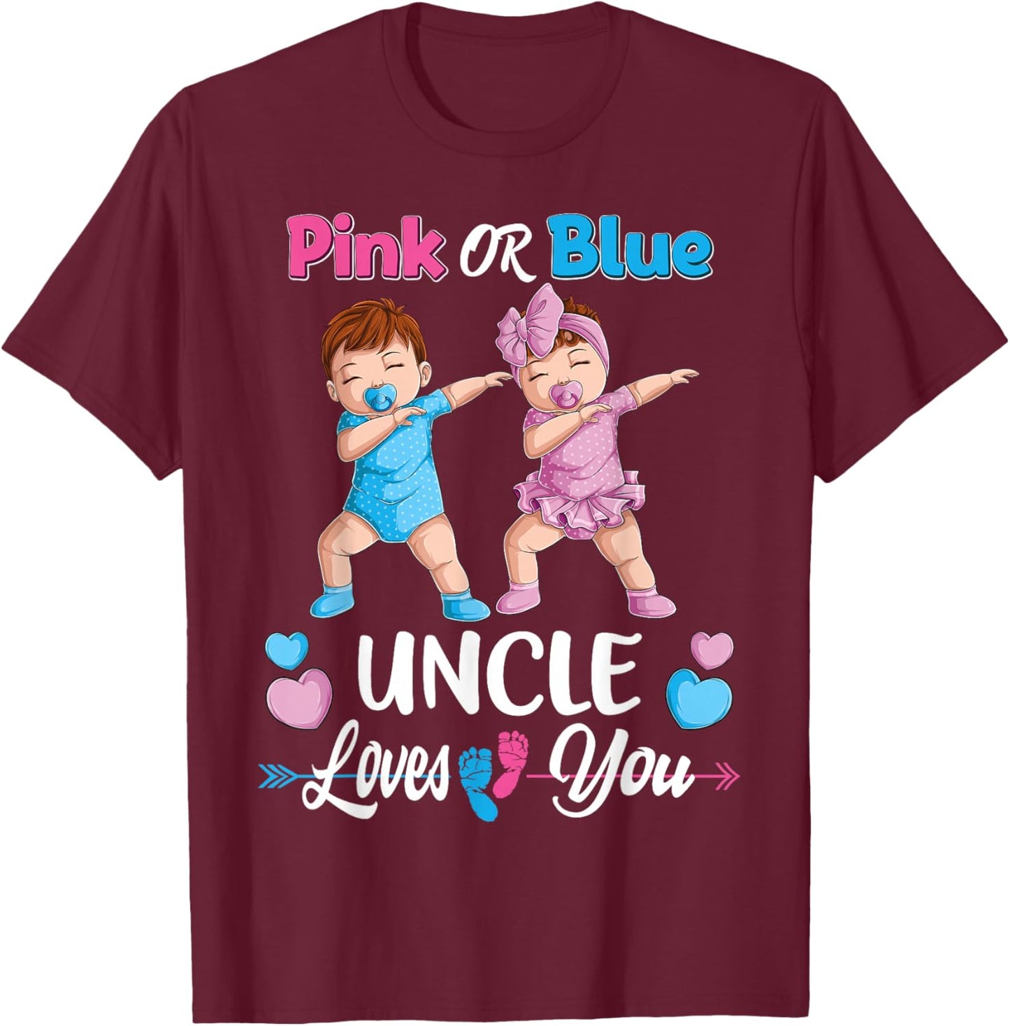 Pink Or Blue Uncle Loves You Baby Gender Reveal Party Men T-Shirt - T-Shirt | Maroon