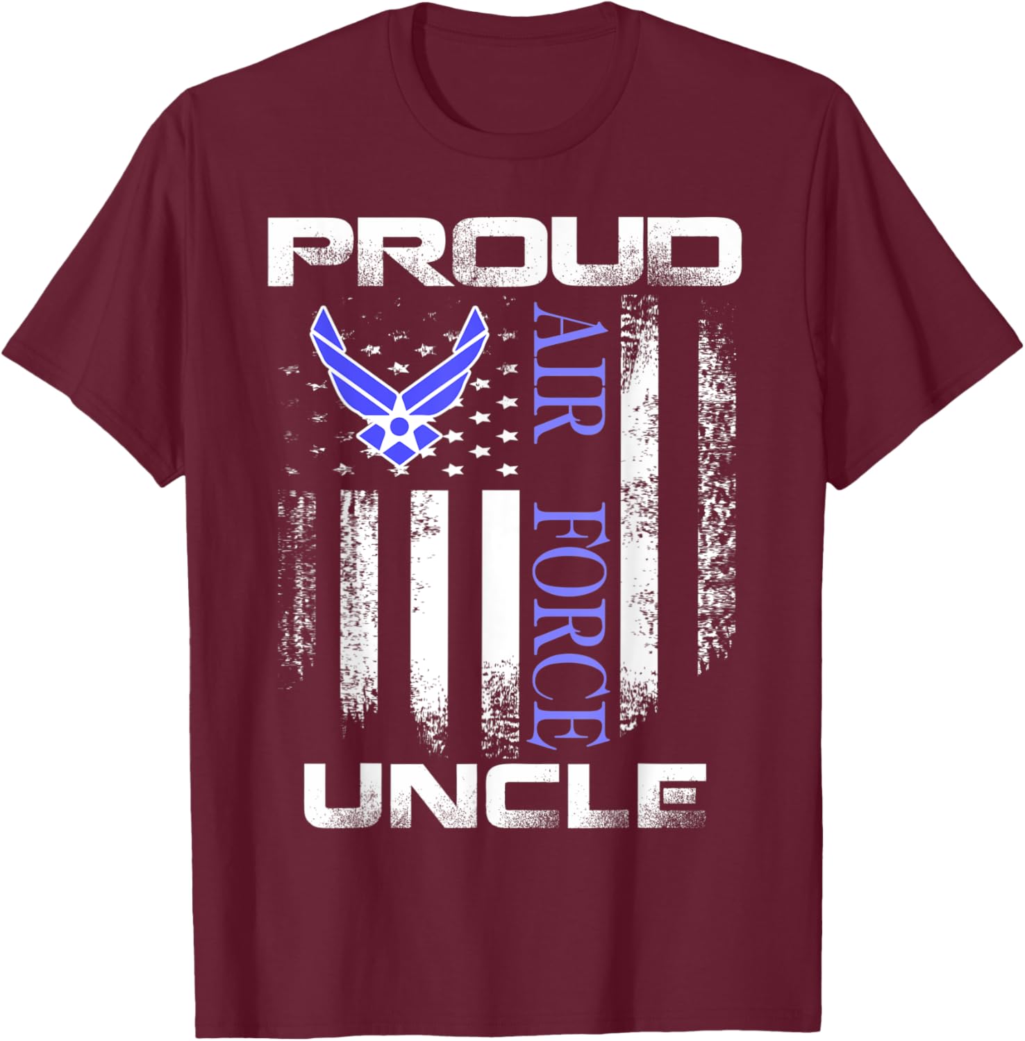 Vintage Proud Air Force Uncle With American Flag Gift T-Shirt - T-Shirt | Maroon