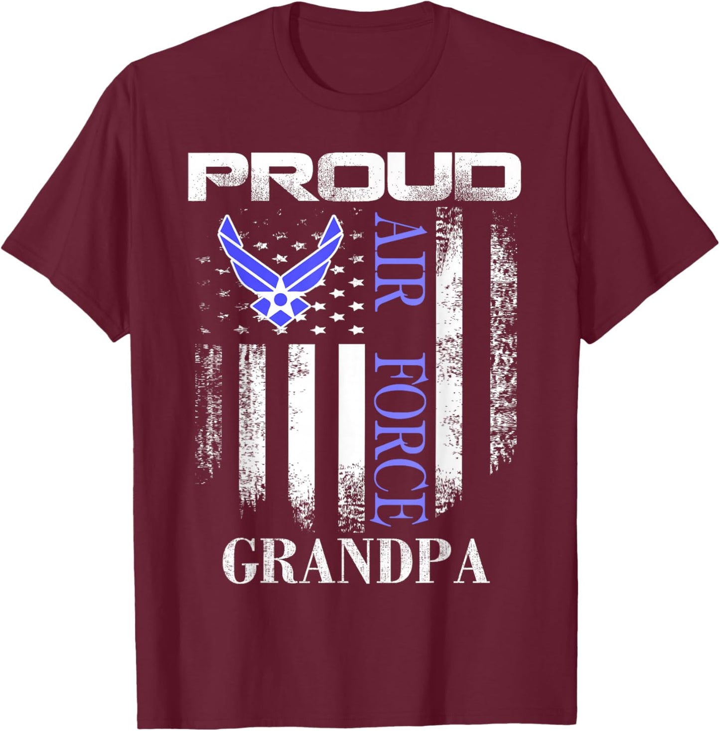 Vintage Proud Air Force Grandpa With American Flag Gift T-Shirt - T-Shirt | Maroon