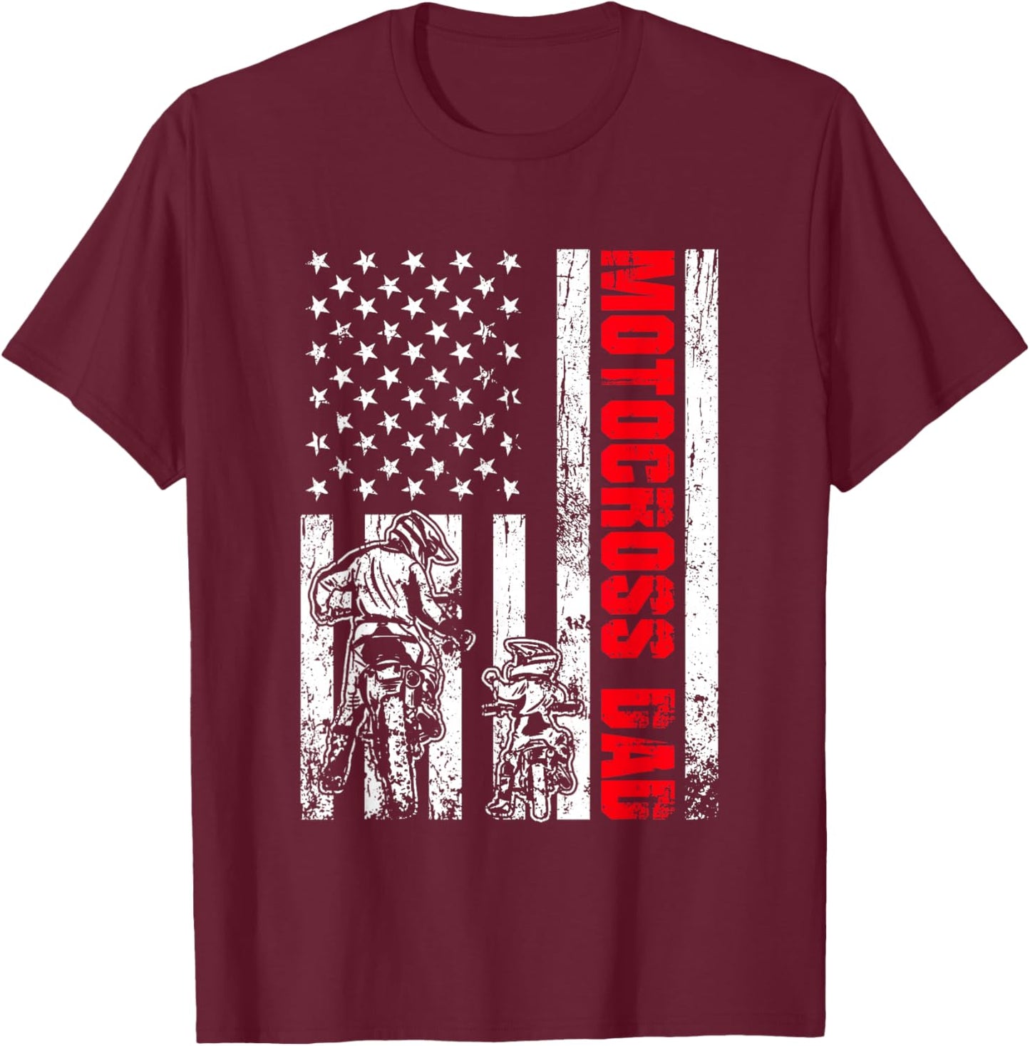 Patriotic Retro USA American Flag Motocross Dad 4th of July T-Shirt - T-Shirt | Maroon