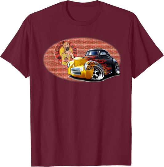 1941 Willy's Black Flames Hot Rod T-Shirt - T-Shirt | Maroon