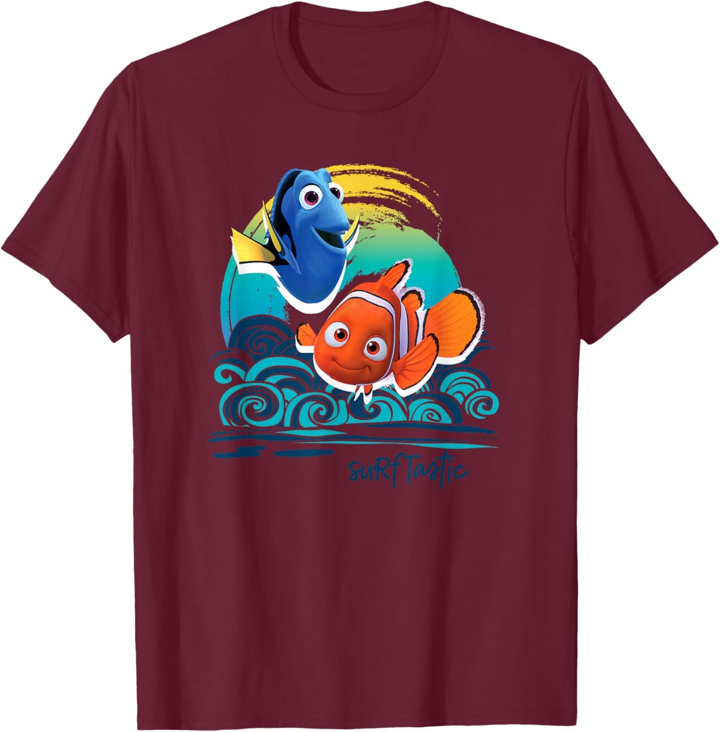 Disney Pixar Finding Nemo Surf-Tastic with Nemo & Dory Small T-Shirt - T-Shirt | Maroon