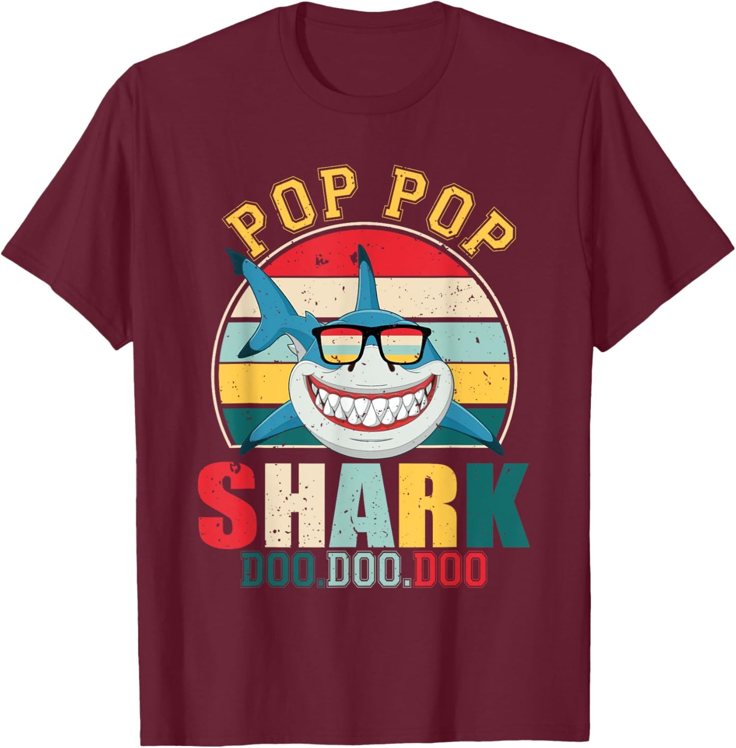 Pop Pop Shark Shirt Father's Day For Pop Pop T-Shirt - T-Shirt | Maroon