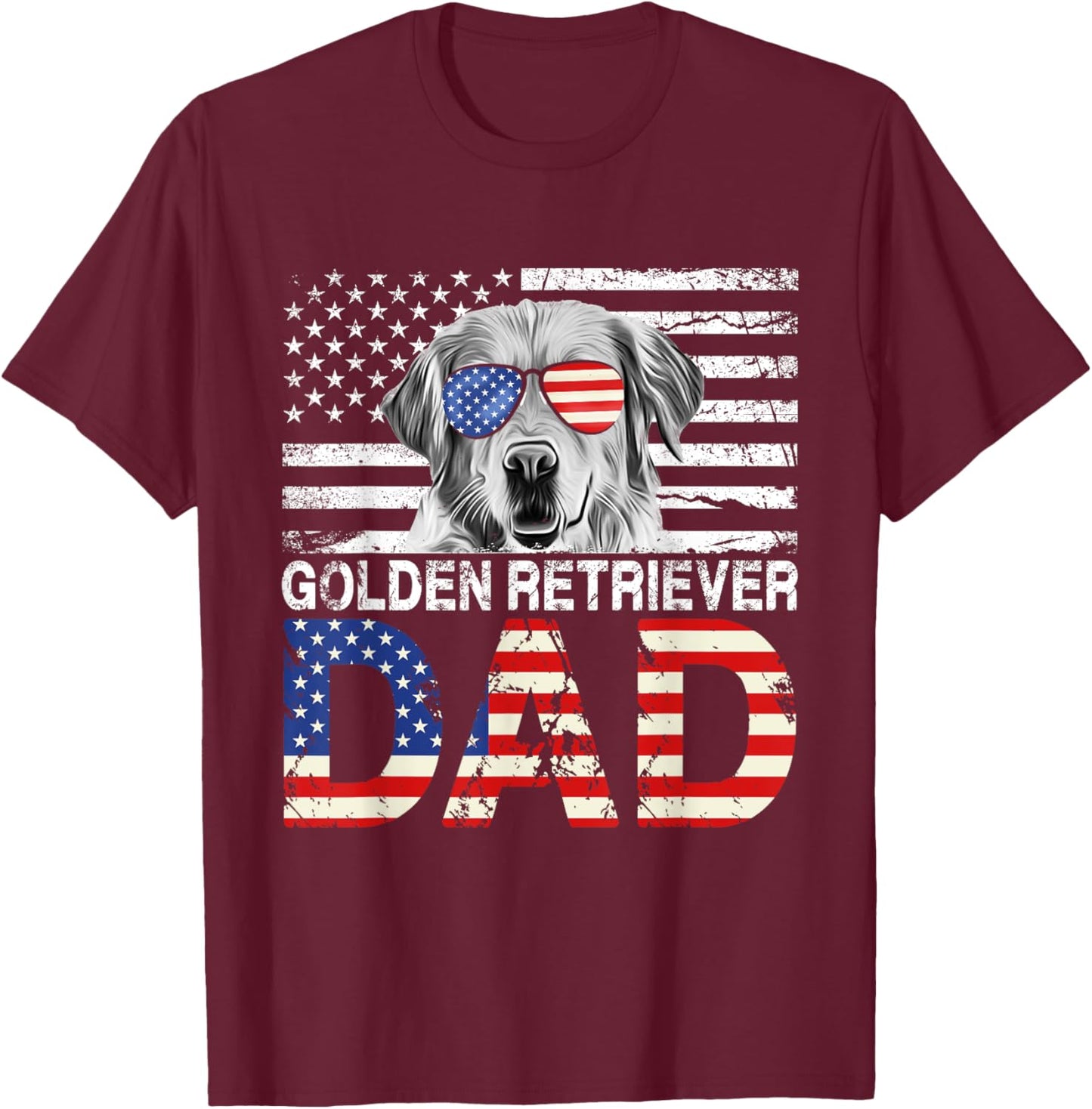 Cool Golden Retriever Dad USA Flag Patriotic Fathers Day T-Shirt - T-Shirt | Maroon