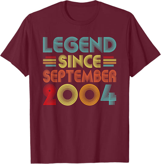 Legend Since September 2004 21st Birthday Retro 21 Years Old T-Shirt - T-Shirt | Maroon