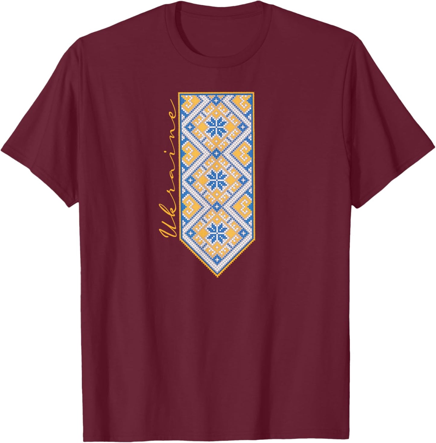 Ukrainian Vyshyvanka Print, Ukraine Flag color T-Shirt - T-Shirt | Maroon