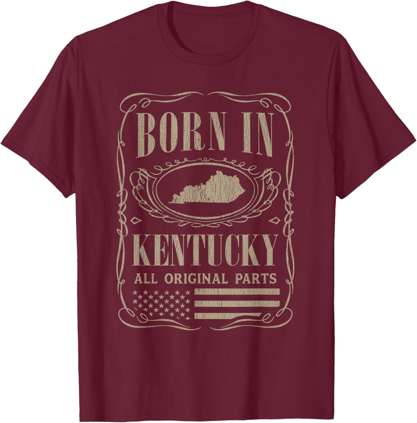 Vintage Classic America Land Map US States Born Kentucky T-Shirt - T-Shirt | Maroon