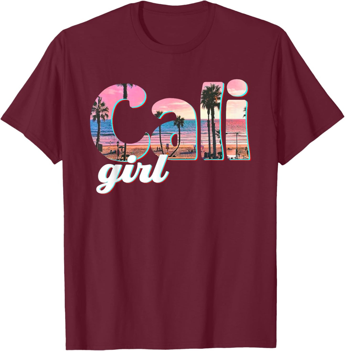 Cali Girl Sunset Beach California Summer Retro Women's Gift T-Shirt - T-Shirt | Maroon