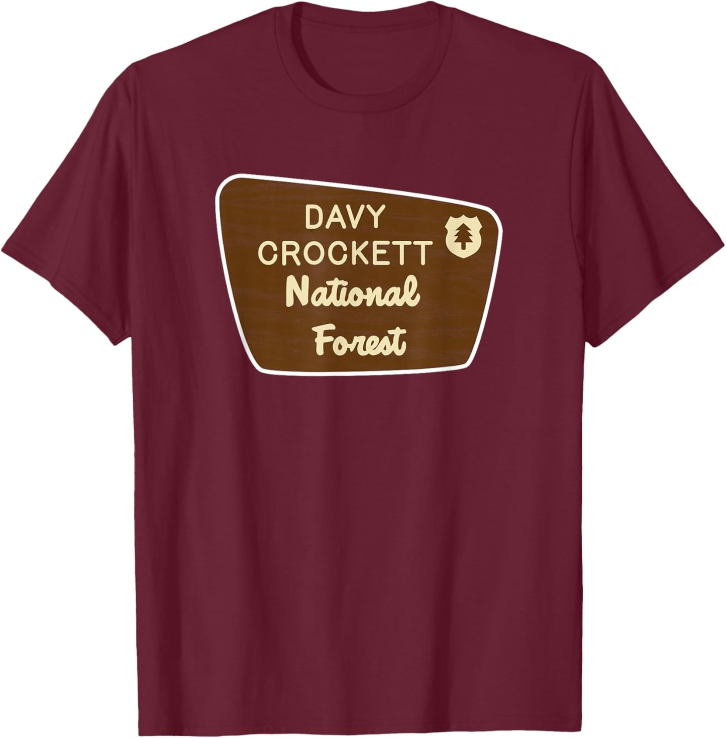 Davy Crockett National Forest Sign Retro T-Shirt - T-Shirt | Maroon