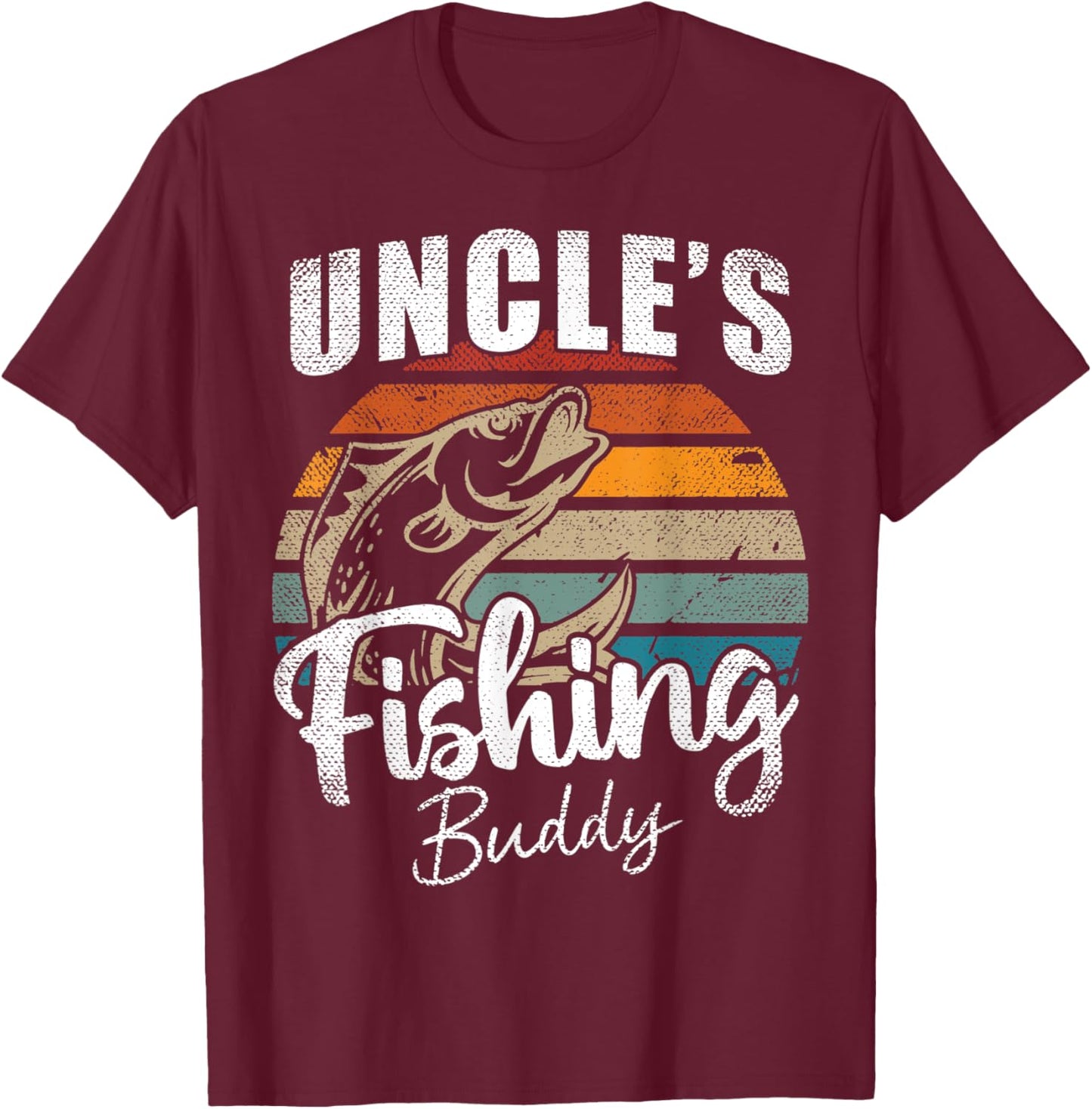 Vintage Uncle's Fishing Buddy Kids Funny Retro Sunset fish T-Shirt - T-Shirt | Maroon