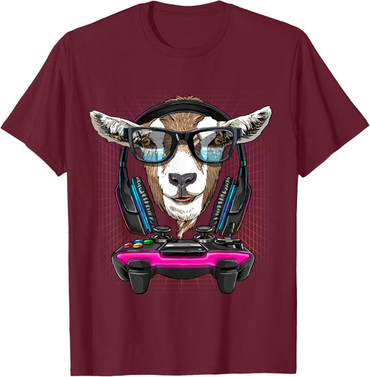 Goat Gamer PC Computer Video Game Lover Streaming Gaming T-Shirt - T-Shirt | Maroon