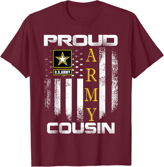 Vintage Proud Army Cousin With American Flag Gift T-Shirt - T-Shirt | Maroon