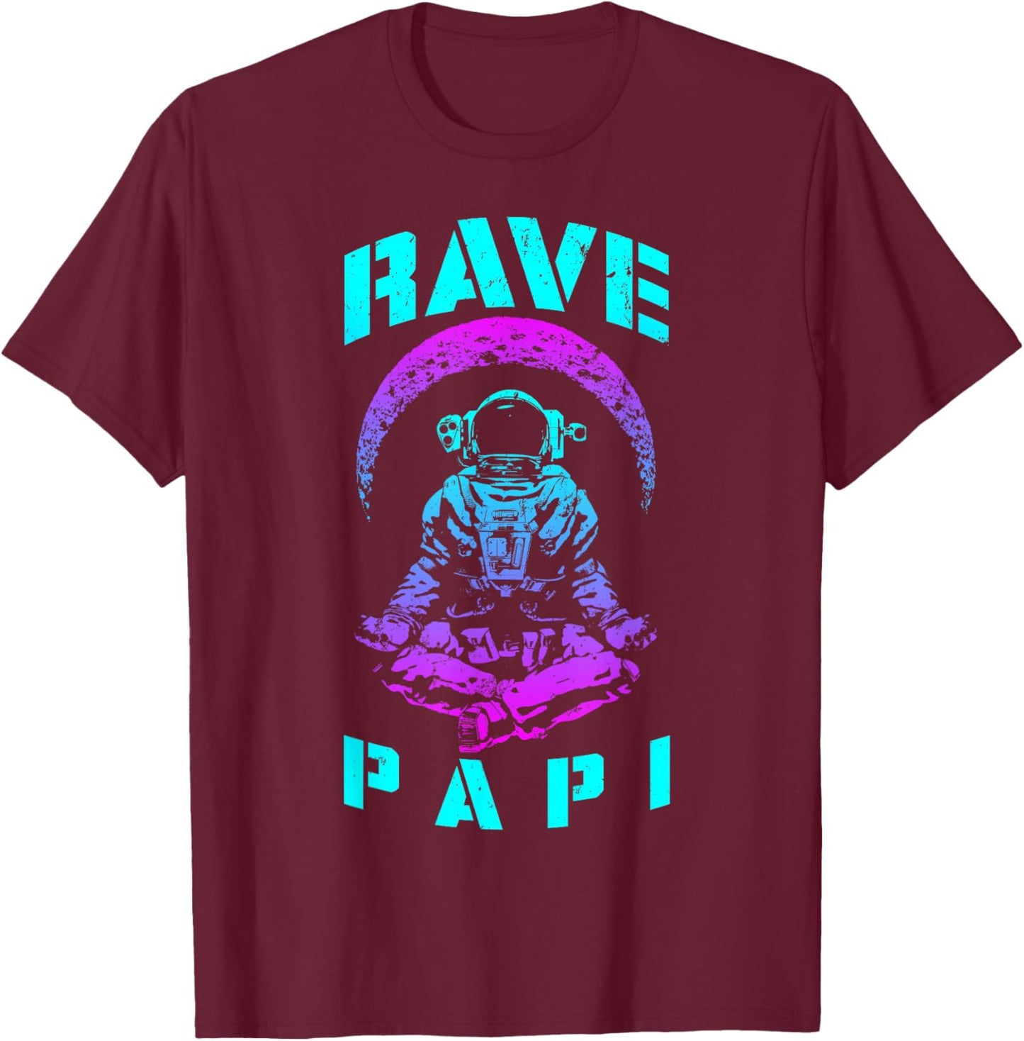 Rave Papi EDM Music Festival Trippy Astronaut Crescent Moon T-Shirt - T-Shirt | Maroon