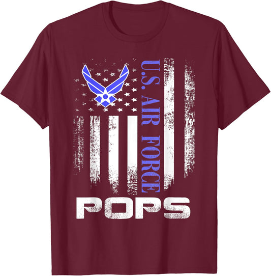 Vintage U.S. Air Force Pops With American Flag Women Kids Men T-Shirt - T-Shirt | Maroon