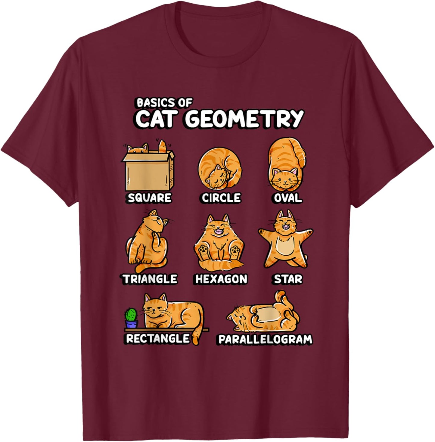 Basic Cat Geometry Cute Cat Cat Lover Cat Owner math school T-Shirt - T-Shirt | Maroon