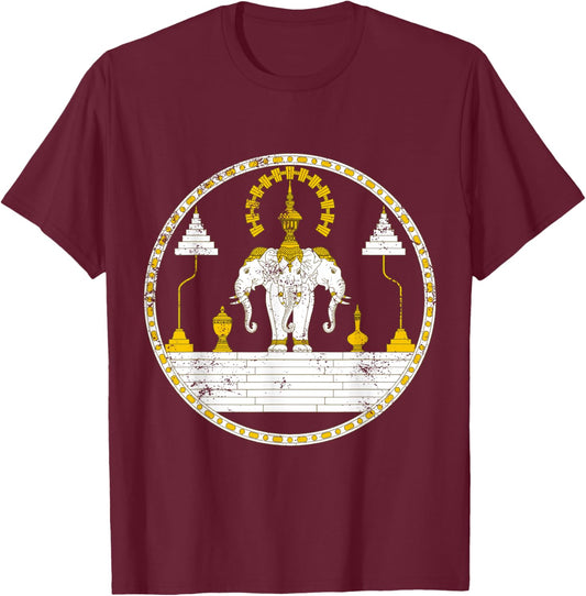 Laos Erawan Three Headed Elephant Kingdom of Laos T-Shirt - T-Shirt | Maroon