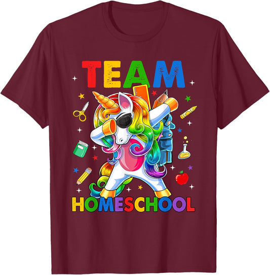 Team Homeschool Squad Dabbing Unicorn Back To School Kids T-Shirt - T-Shirt | Maroon
