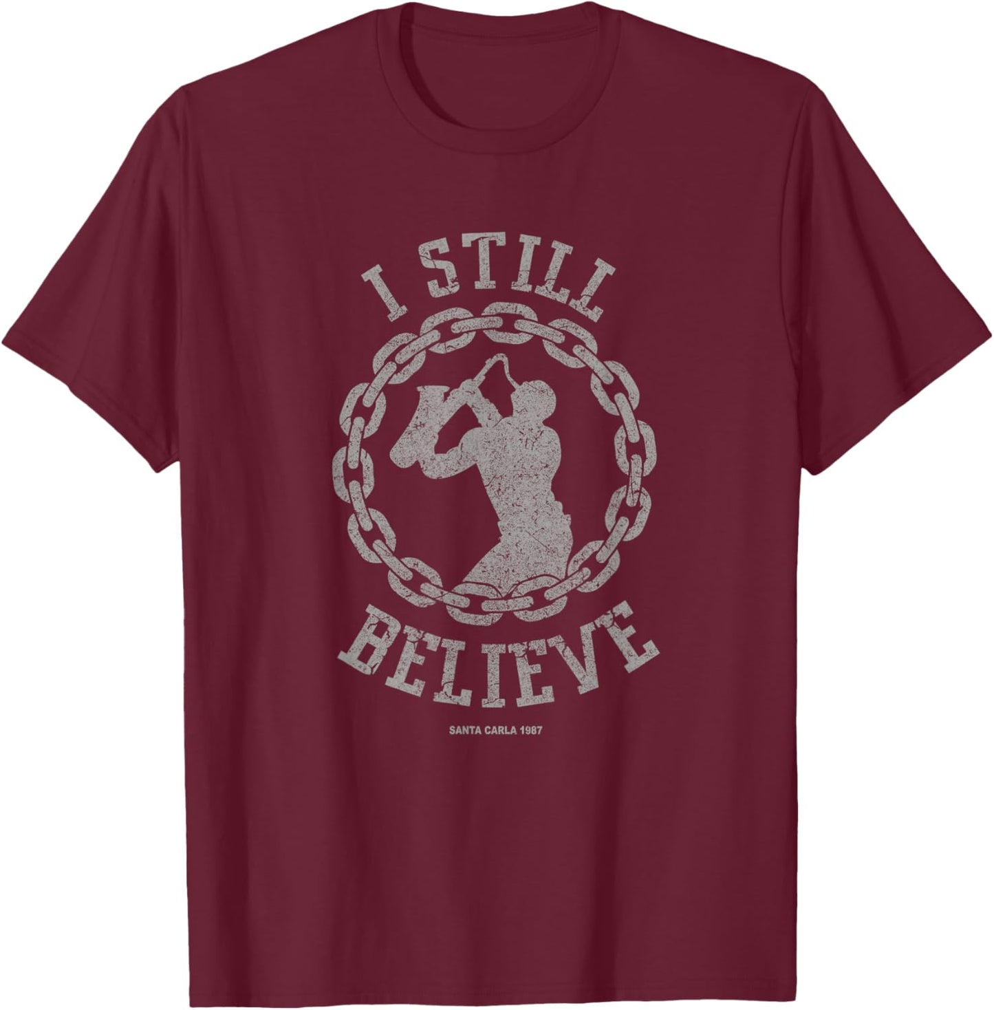 I Still Believe Muscle Saxophone, Big Chain Silhouette T-Shirt - T-Shirt | Maroon