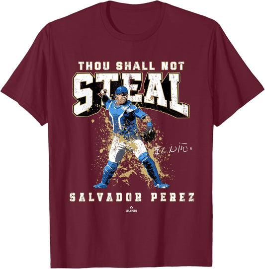 Thou Shall Not Steal Salvador Perez Kansas City MLBPA T-Shirt - T-Shirt | Maroon