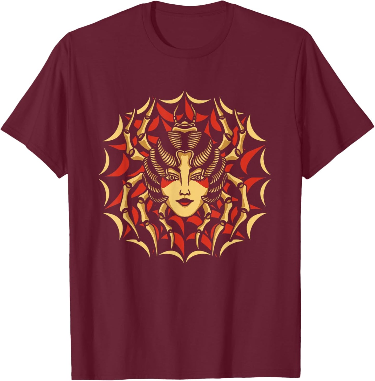 Spider Geisha American Traditional Tattoo Inked Old School T-Shirt - T-Shirt | Maroon