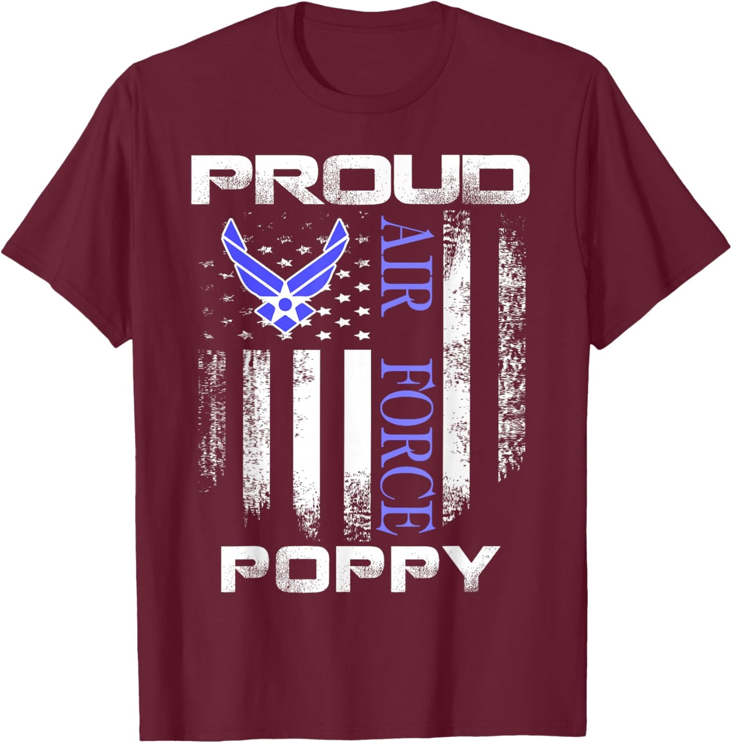 Vintage Proud Air Force Poppy With American Flag Gift T-Shirt - T-Shirt | Maroon
