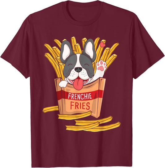 Frenchie Fries - French Bulldog Fast Food French Fries Lover Men Women Kids T-Shirt - T-Shirt | Maroon