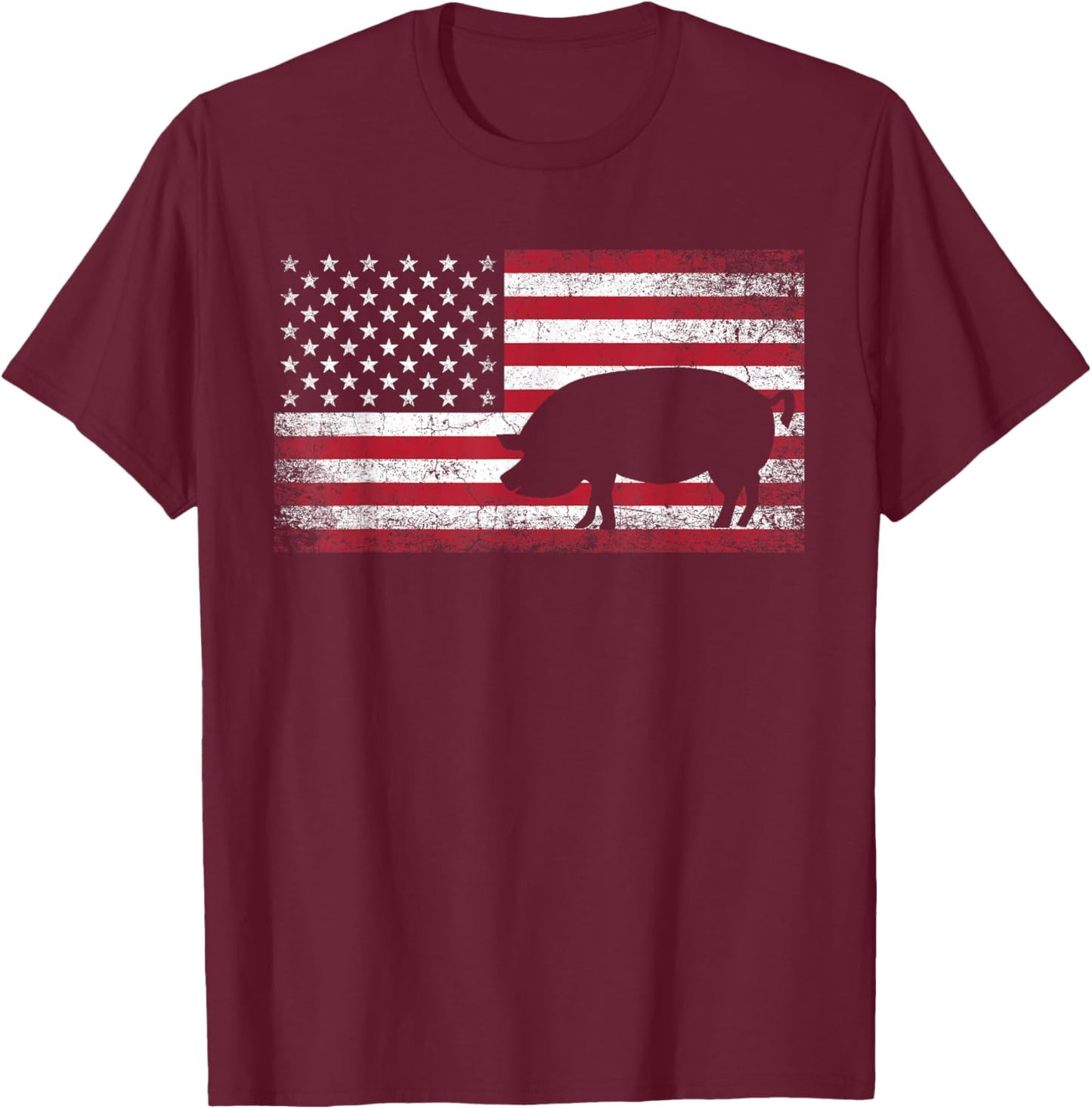 Pig Hog Farm Farmer 4th of July Shirt American Flag America T-Shirt - T-Shirt | Maroon