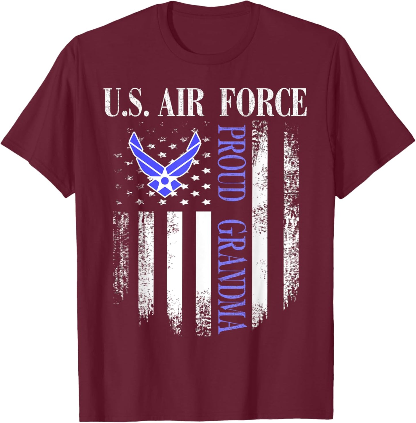 Vintage U.S. Air Force Proud Grandma With American Flag T-Shirt - T-Shirt | Maroon