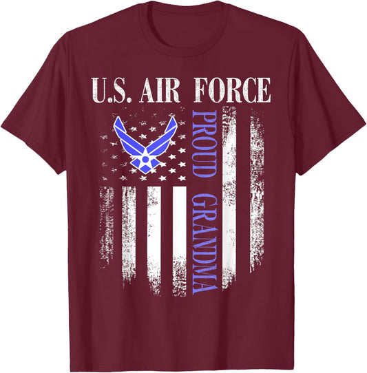 Vintage U.S. Air Force Proud Grandma With American Flag T-Shirt - T-Shirt | Maroon