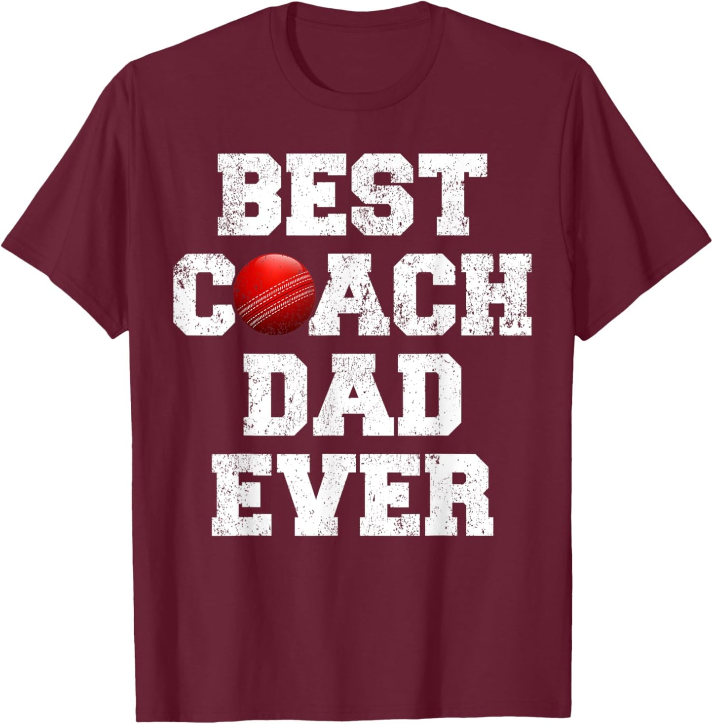 Distressed Vintage Best Cricket Coach Dad Father's Day T-Shirt - T-Shirt | Maroon