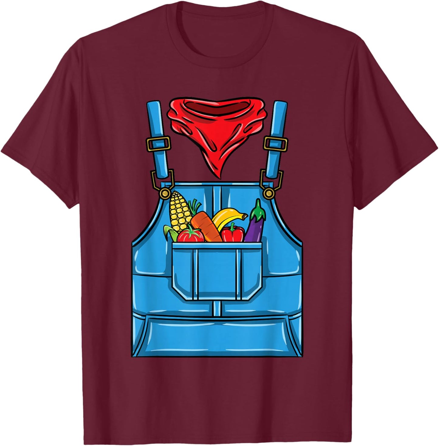 Farmer Costume Black Halloween , -Adults, Short Sleeve, Small T-Shirt - T-Shirt | Maroon