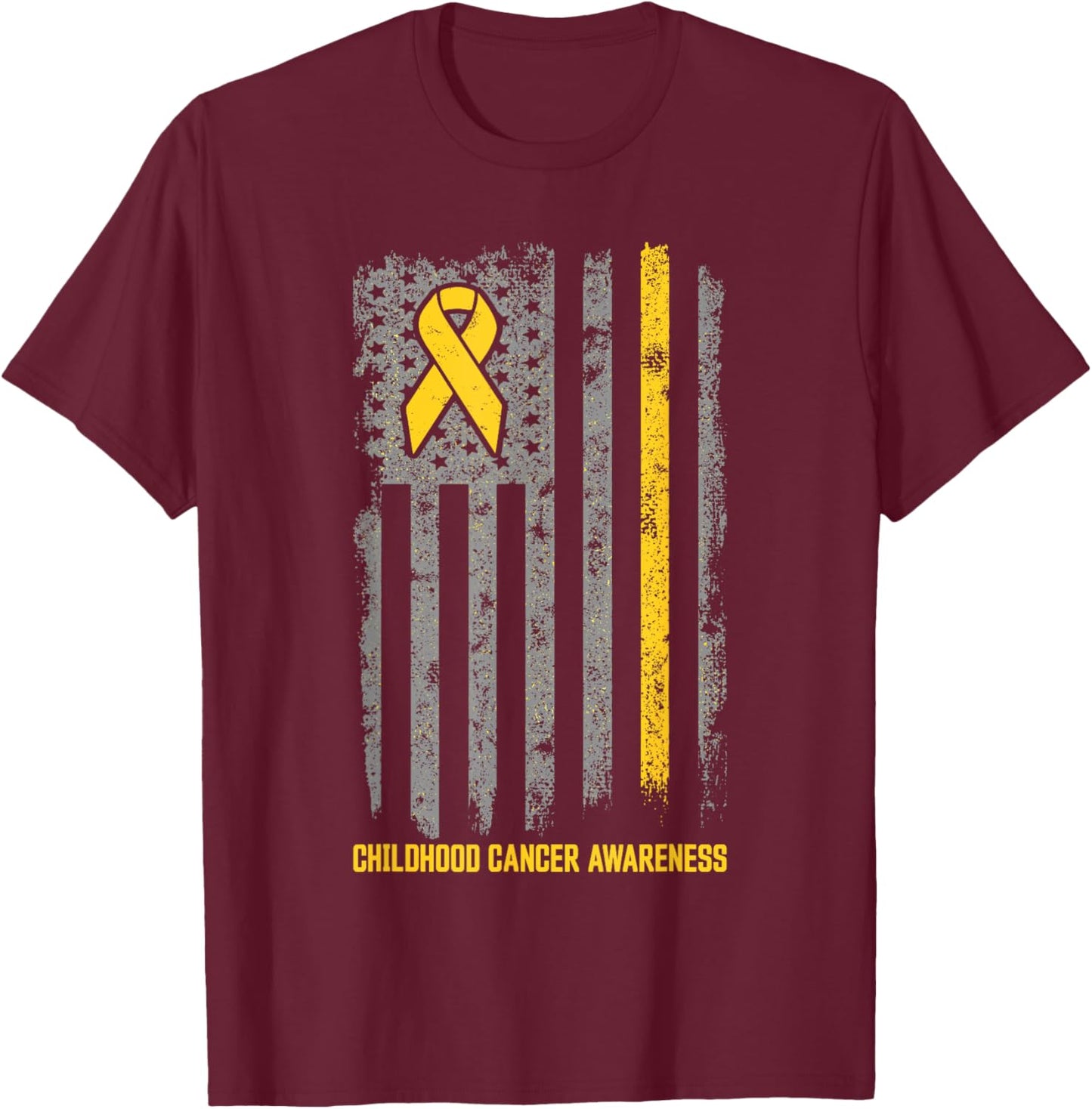 Childhood Cancer Shirt Flag Childhood Cancer Awareness T-Shirt - T-Shirt | Maroon