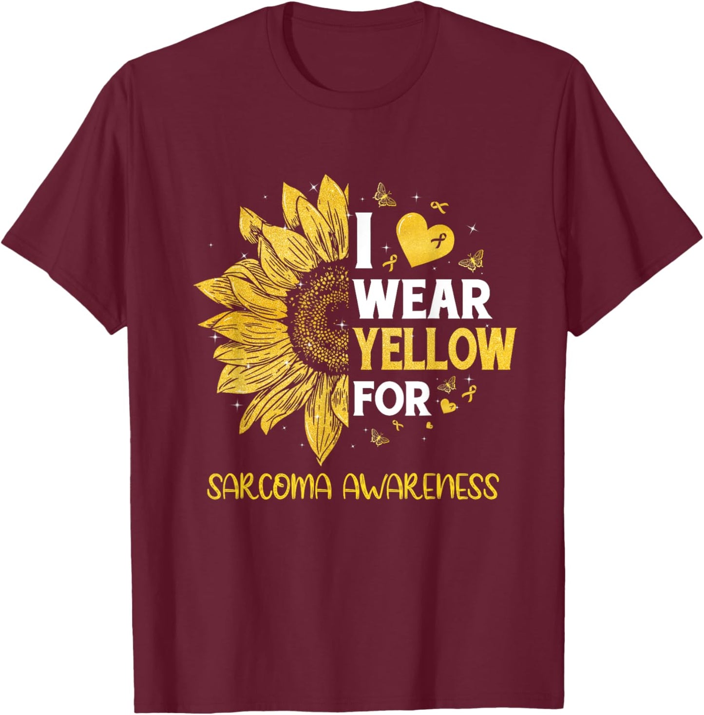 Sunflower I Wear Yellow Ribbon Sarcoma Awareness T-Shirt - T-Shirt | Maroon