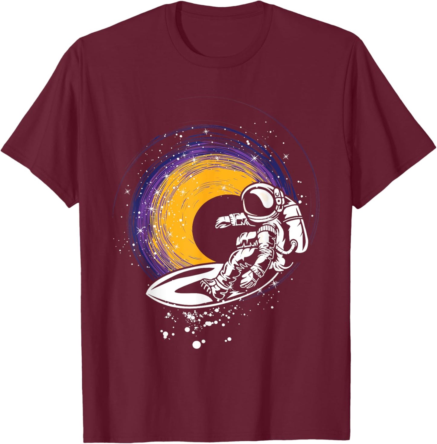 Surfing Astronaut - Galaxy Planets Space Spaceship T-Shirt - T-Shirt | Maroon