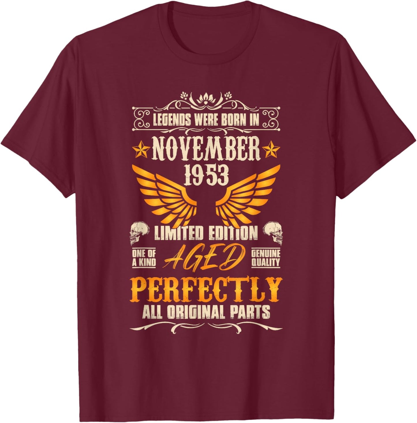 Legends Were Born in November 1953 - Rock Biker 69 Birthday T-Shirt - T-Shirt | Maroon