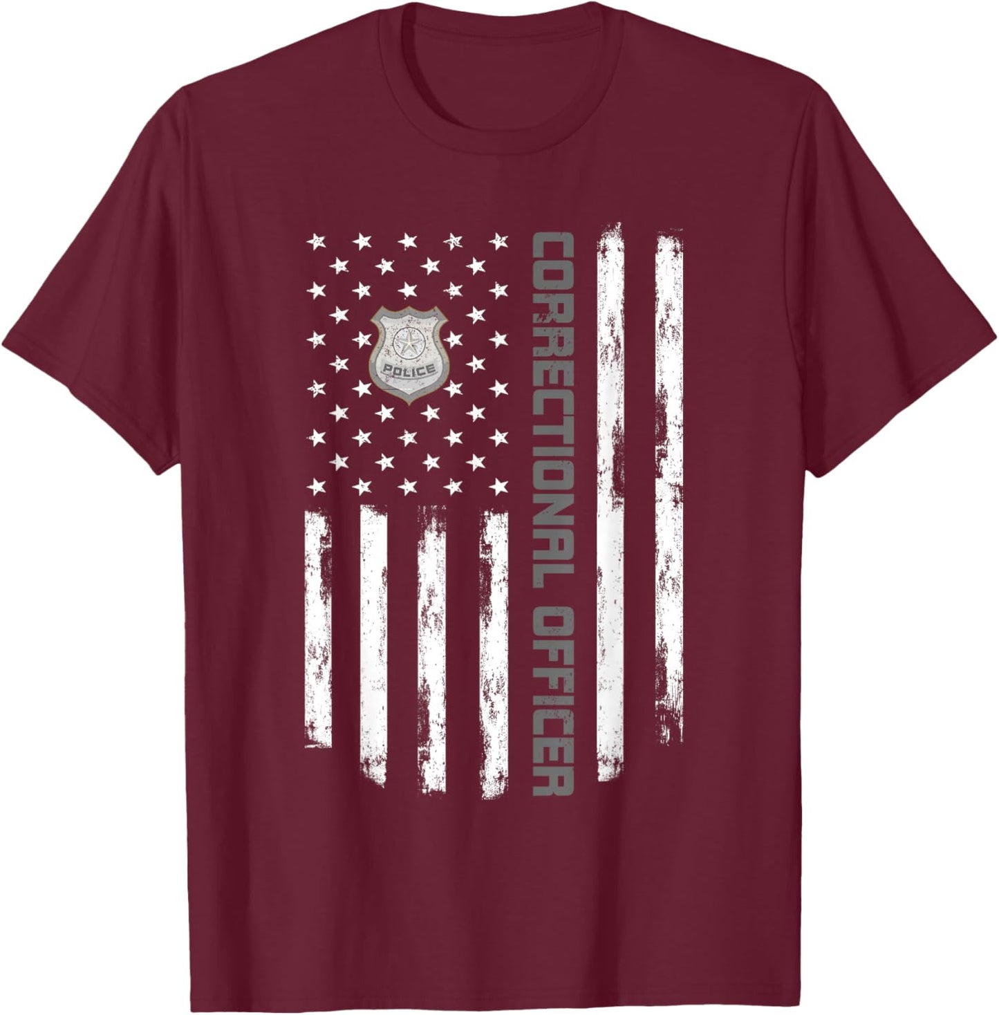 Correctional Officer Flag Graphic Thin Silver Line Matching T-Shirt - T-Shirt | Maroon