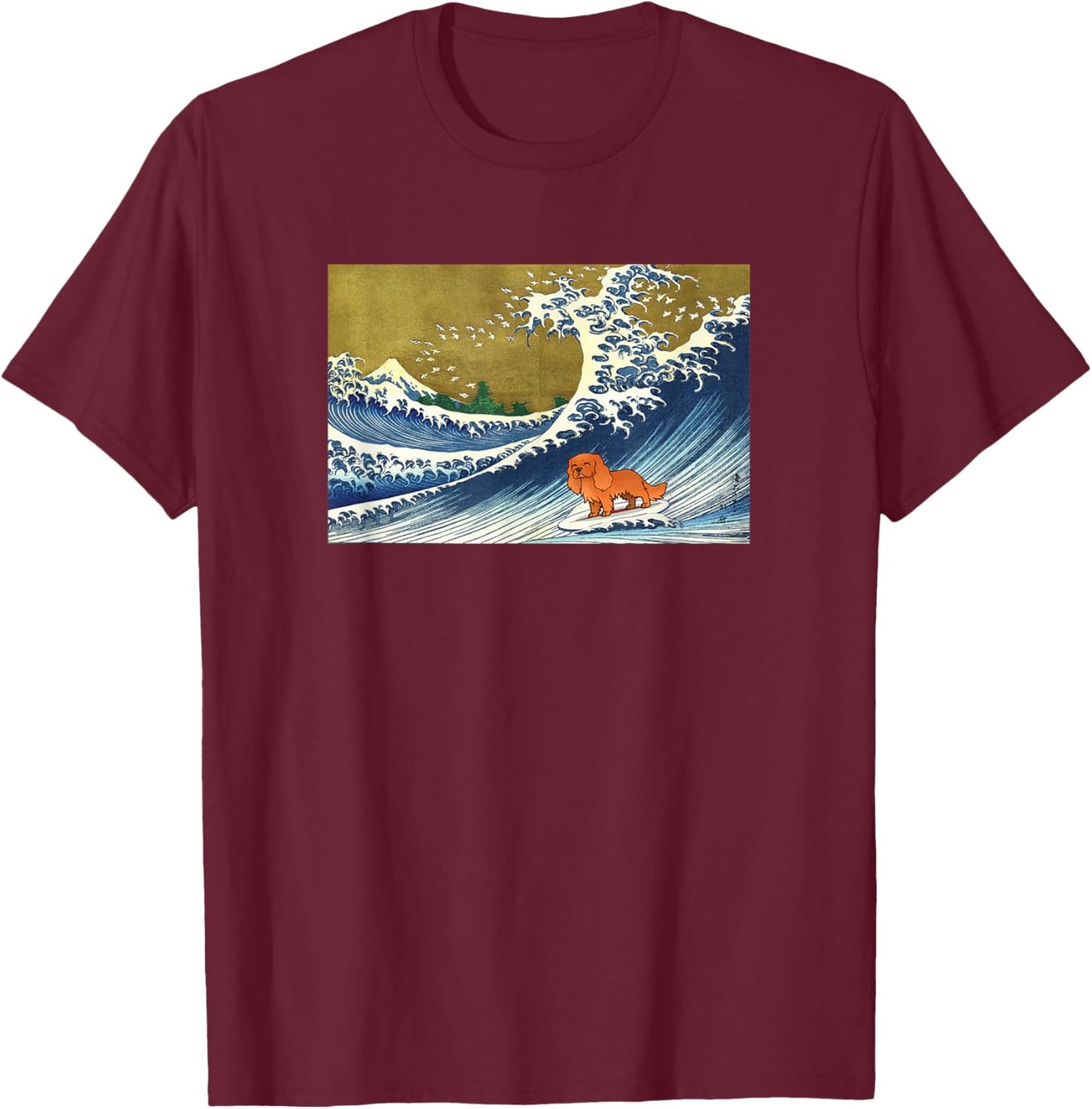 Retro Vintage Surfing Ruby Cavalier King Charles Dog Lover T-Shirt - T-Shirt | Maroon