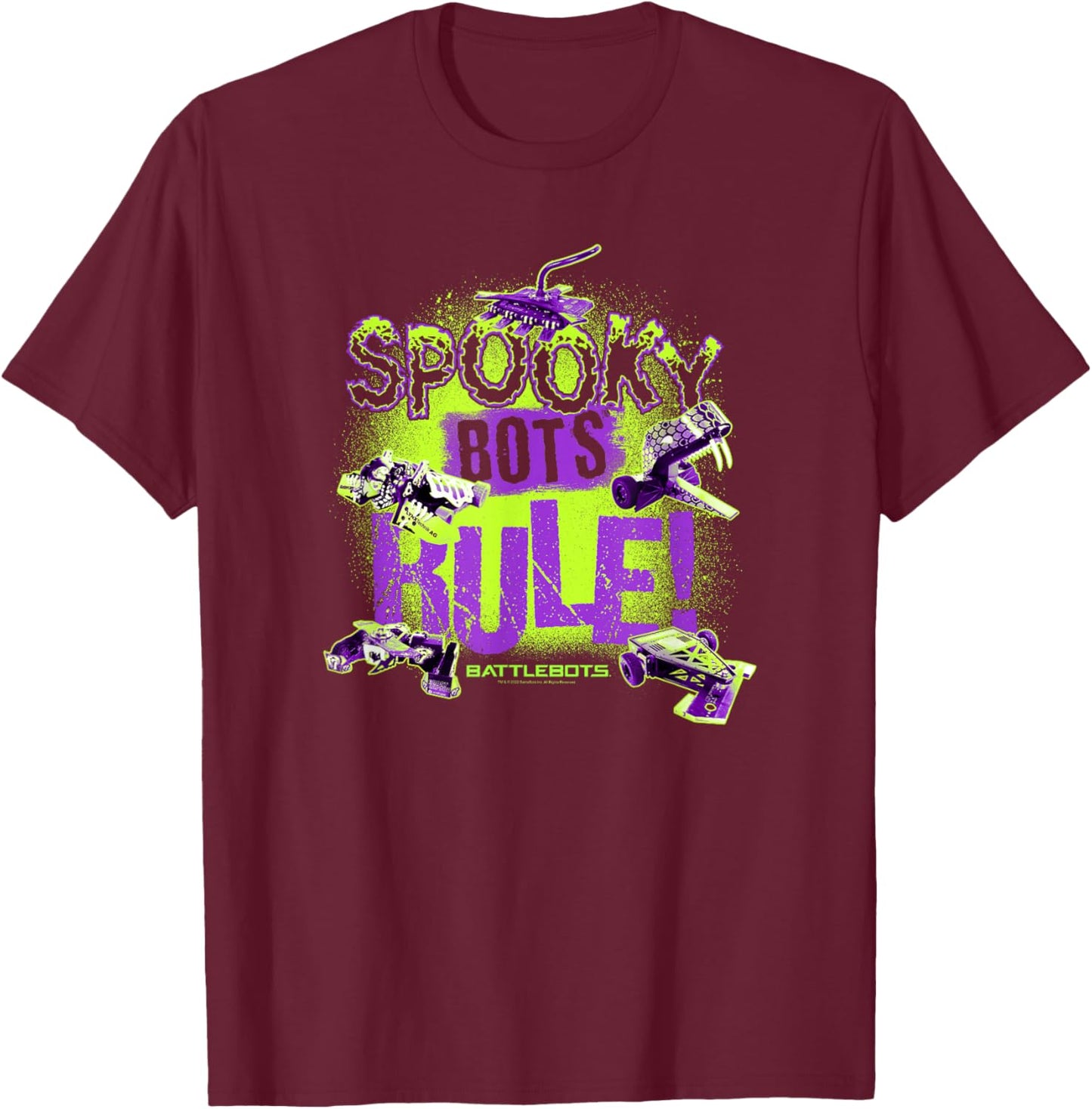 BattleBots Halloween Spooky Bots Rule! Group Poster T-Shirt - T-Shirt | Maroon