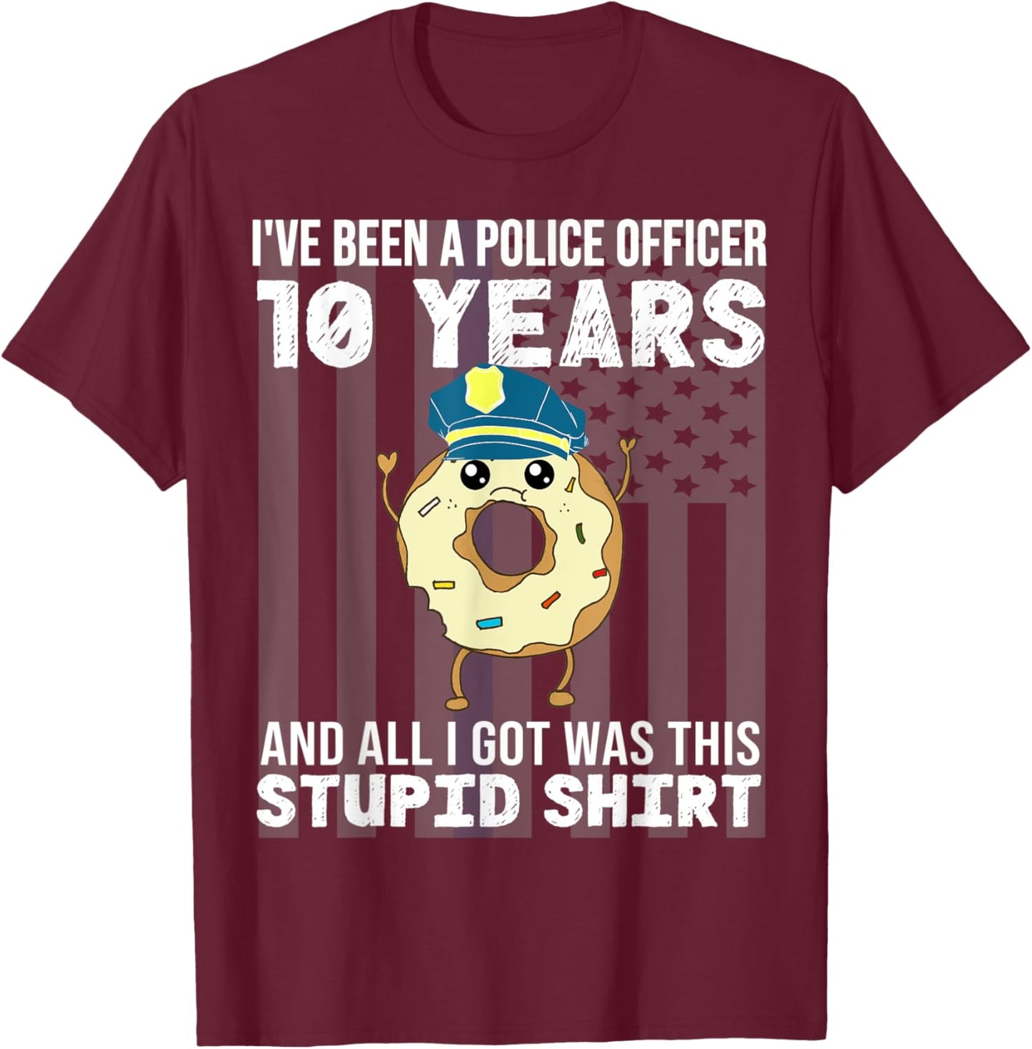 10 Year Police Officer Anniversary Ten Years of Service T-Shirt - T-Shirt | Maroon