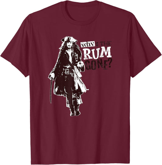 Disney Pirates of The Caribbean Jack Why is The Rum Gone? Small T-Shirt - T-Shirt | Maroon