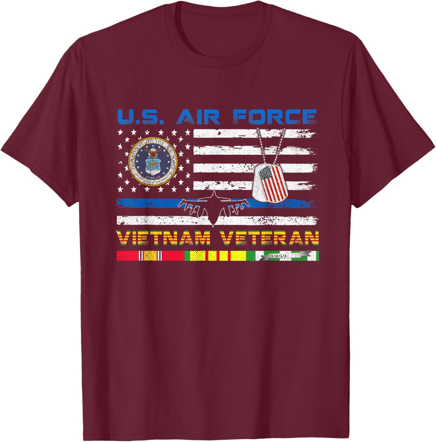U.S Air Force Vietnam Veteran Vintage USA Flag Veterans Day T-Shirt - T-Shirt | Maroon