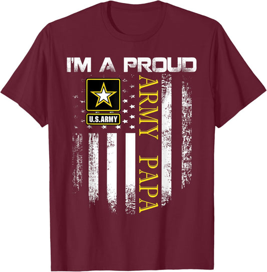 Vintage I'm A Proud Army Papa With American Flag Gift T-Shirt - T-Shirt | Maroon