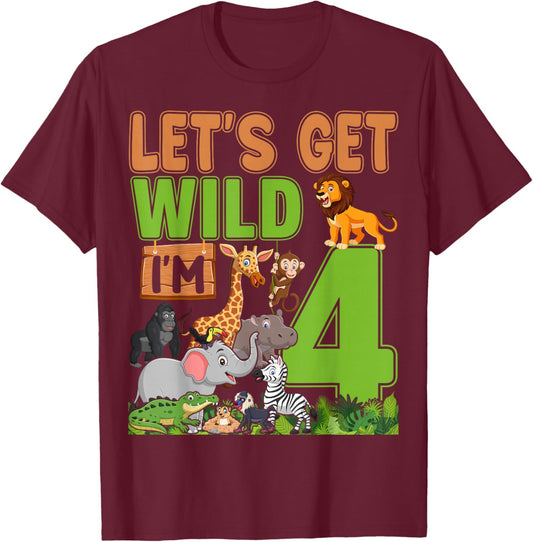 4 Year Old Zoo Birthday Safari Jungle Animal 4th Birthday T-Shirt - T-Shirt | Maroon