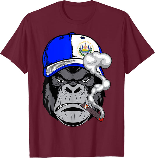 El Salvador Gorilla Salvadoran Roots Heritage Patriotic T-Shirt - T-Shirt | Maroon
