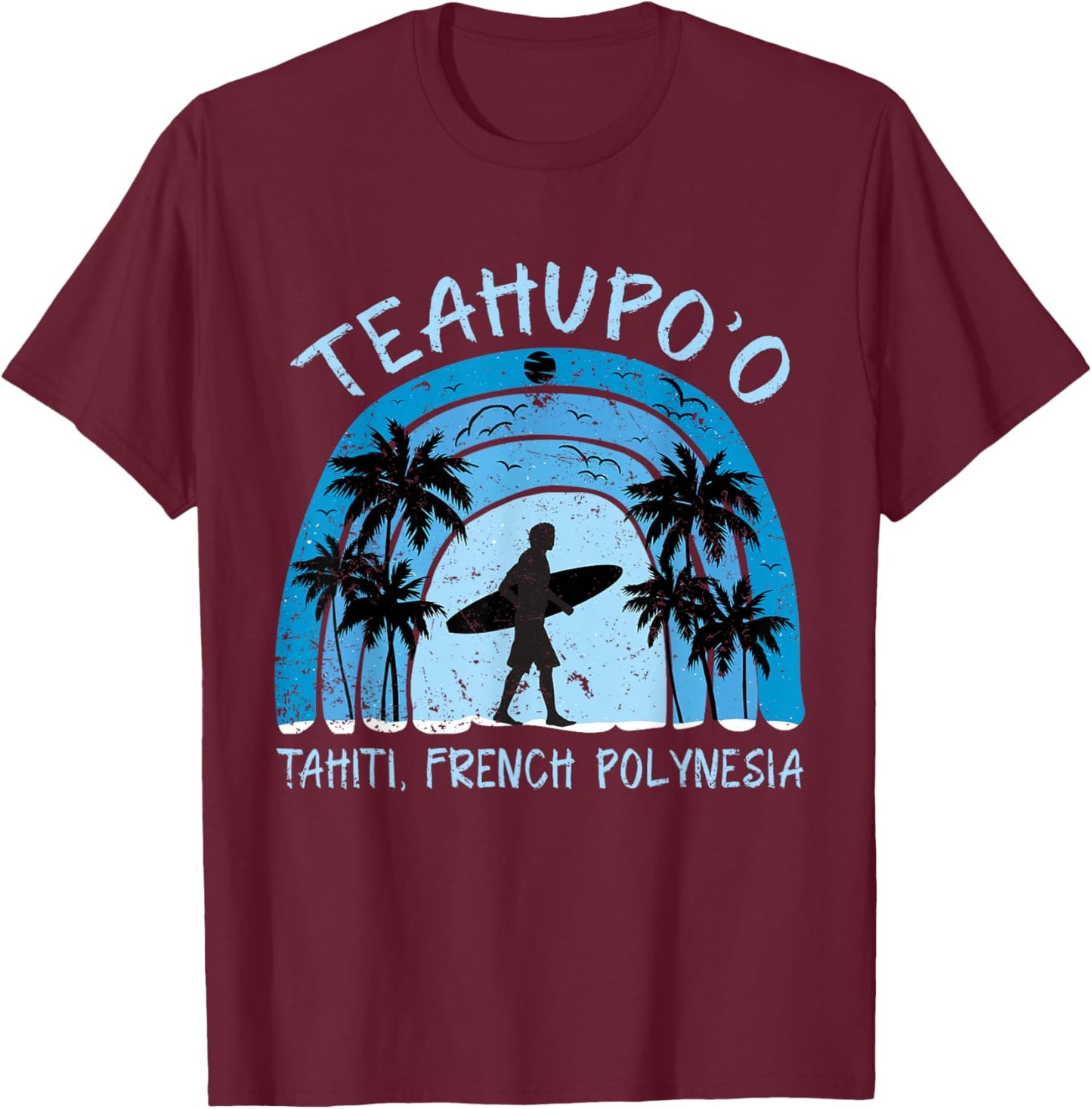 Teahupoo Shirt Surf French Polynesia Tahiti Surfing T-Shirt - T-Shirt | Maroon