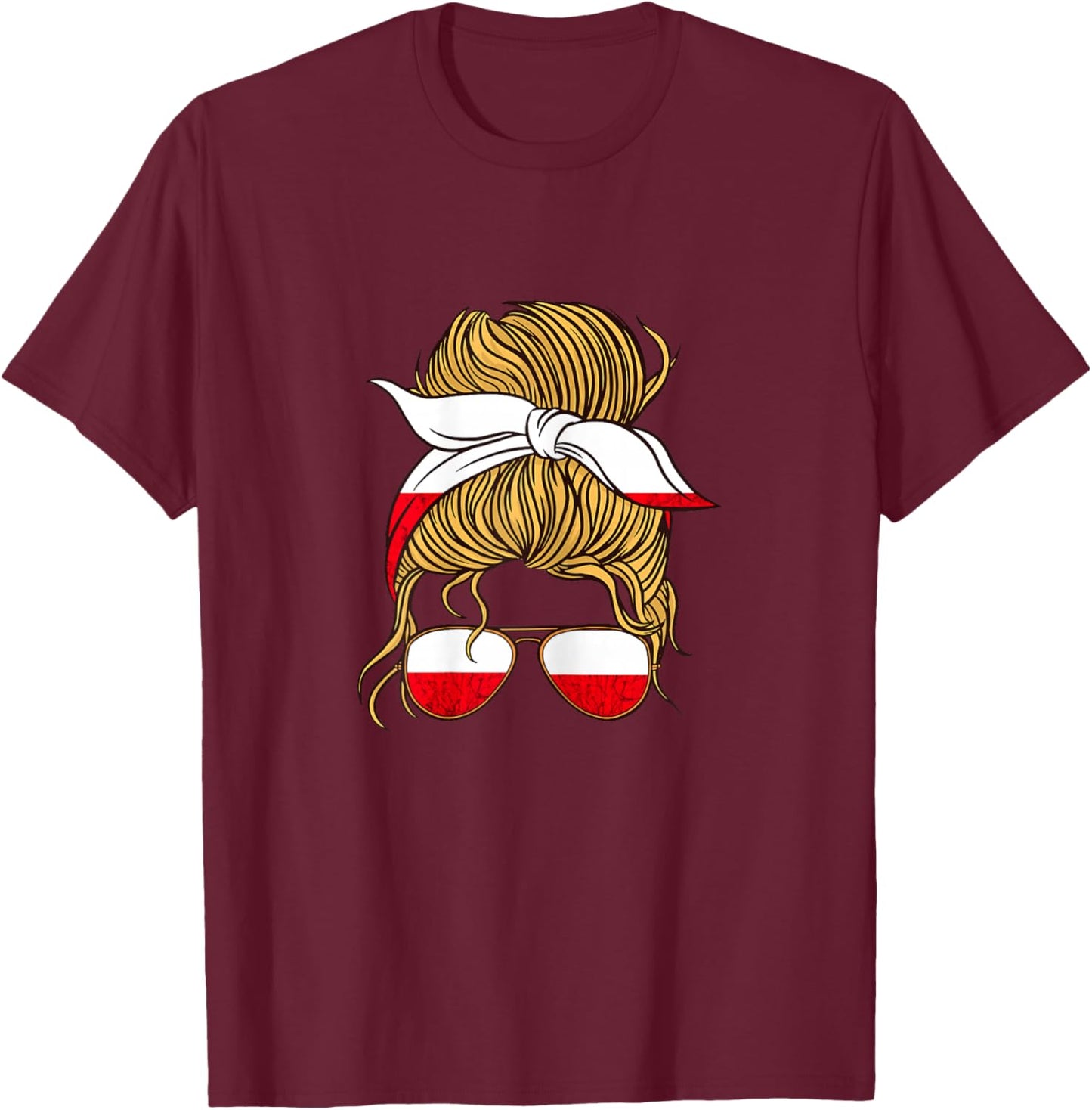 Polska Woman Roots Sunglass Polish Flag Polish Pride Poland T-Shirt - T-Shirt | Maroon